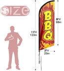 BBQ Feather Flag, BBQ Advertising Feather Banner 11 Foot, Swooper Flag Pole Kit and Ground Stake for BBQ Business, Red, FSFLAG