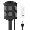 Outdoor Power Stake Timer, 100FT Range Remote Control, TiFFCOFiO, Dusk to Dawn Sensor Light Timer, 6FT Extension Cord Waterproof, 6 Grounded Outlets for Outdoor Decorations, ETL Listed