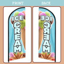 Ice Cream Flag, 11FT Windless Feather Flag QSUM with Aluminum Alloy Flagpole/Stainless Steel Ground Stake/Portable Bag, Ice Cream Signs for Business Advertising