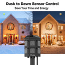 Outdoor Power Stake Timer, 100FT Range Remote Control, TiFFCOFiO, Dusk to Dawn Sensor Light Timer, 6FT Extension Cord Waterproof, 6 Grounded Outlets for Outdoor Decorations, ETL Listed