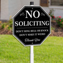 No Soliciting Yard Sign, No Soliciting Sign for House Yard with Stake, Uflashmi 10” x 28”, Metal black and white