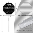 No Soliciting Yard Sign, No Soliciting Sign for House Yard with Stake, Uflashmi 10” x 28”, Metal black and white