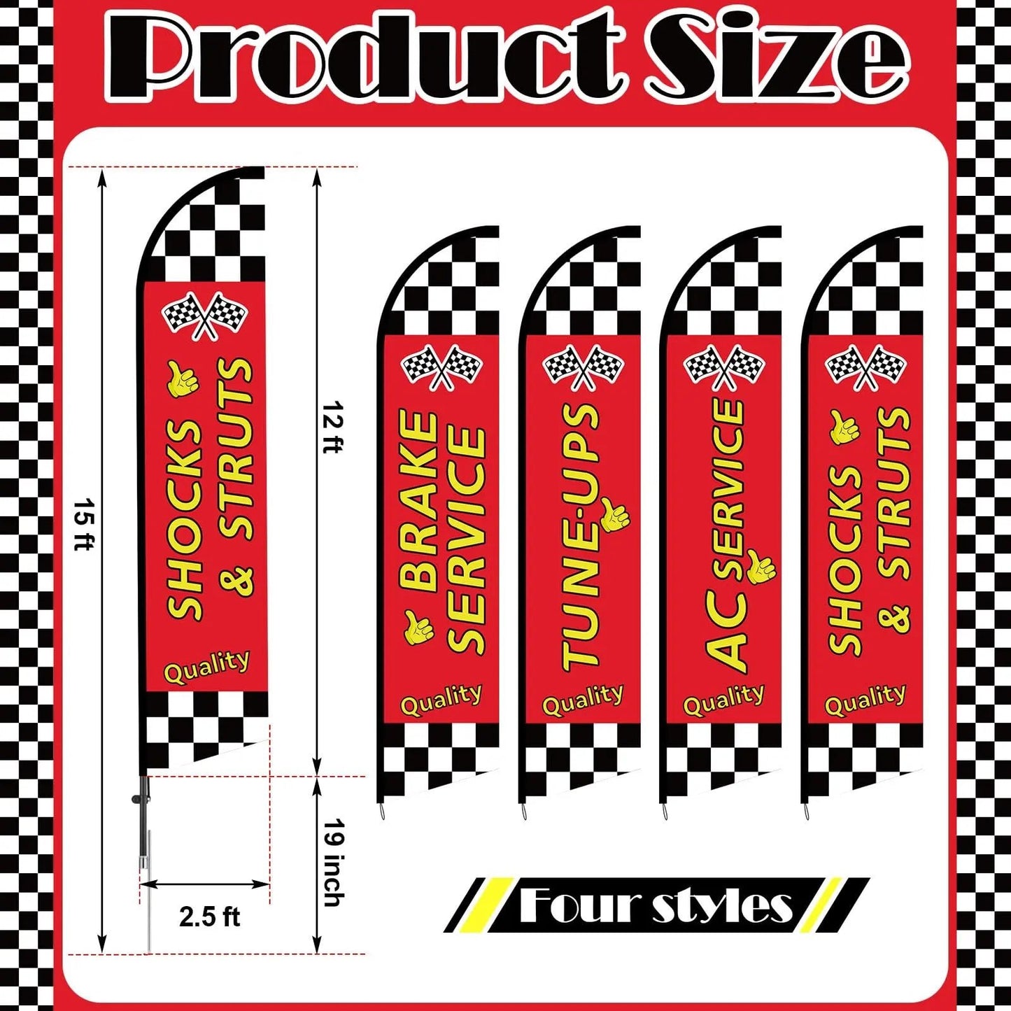 Auto Repair Shop Feather Flag Kits Set Feather Flag Pole Kit 12ft for Business Advertisement, Includes 4 Feather Flags, 4 Stainless Steel Flag Pole and 4 Ground Spikes HunnmingRe 4 Set - North State Signs & Printing
