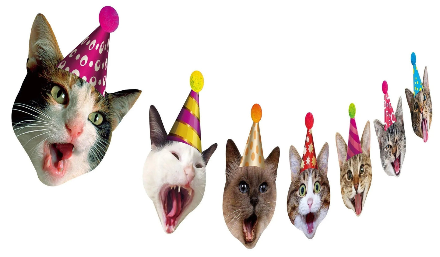 Birthday Cat Garland, Photographic Cat Faces Birthday Banner, Kitties Bday Party Bunting Decoration - North State Signs & Printing