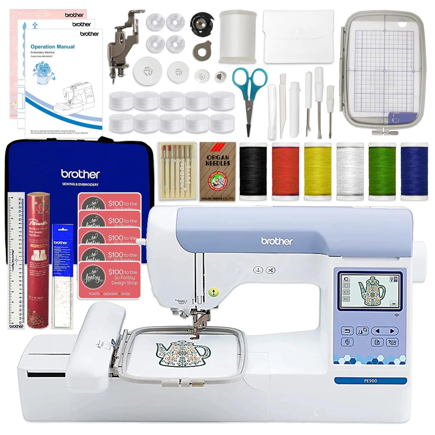 Brother PE900 5" x 7" Embroidery Machine with 80 Embroidery Spools & Embroidery Accessory Kit - North State Signs & Printing