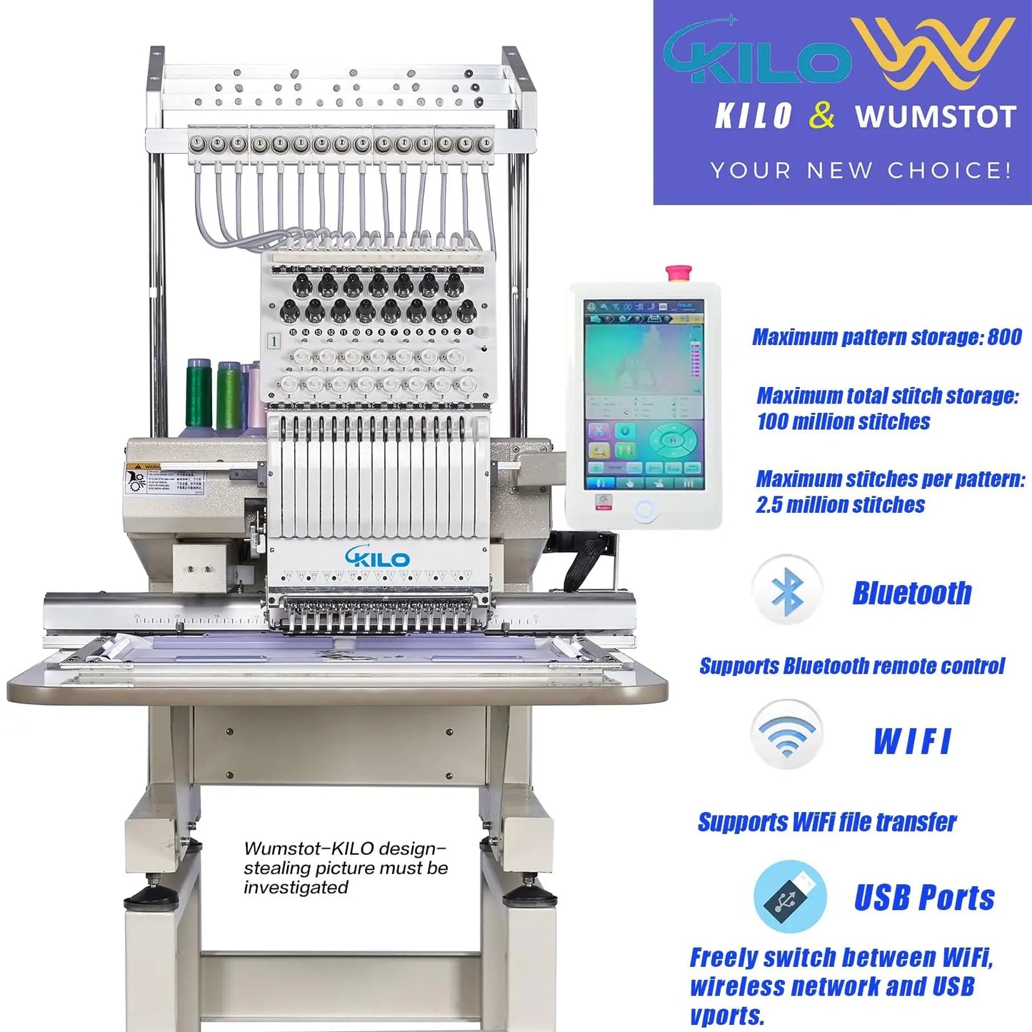 CH1501 Embroidery Machine 15 Needle: Commercial Digital Hat Embroidery Machine Kit with Stand - 13"x20" Embroidery Area 1200 SPM Max Speed, 10" Touch Screen, Wifi, USB for 3D Cap, Shirt and More - North State Signs & Printing