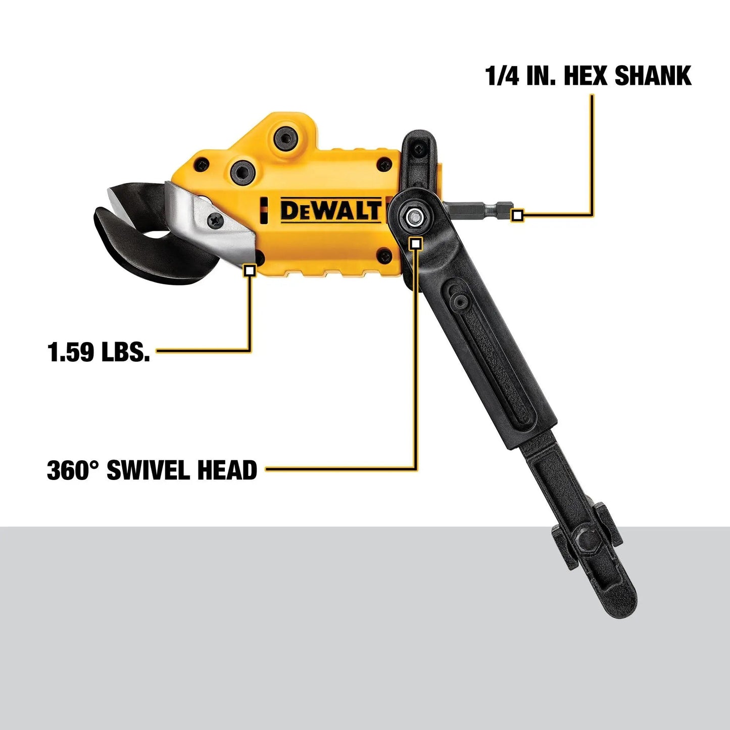 DEWALT Metal Shear/Cutter Drill Attachment, Impact Ready, 360 Degree Pivoting Head, Cuts 18GA Material (DWASHRIR)(Yellow, Black) - North State Signs & Printing