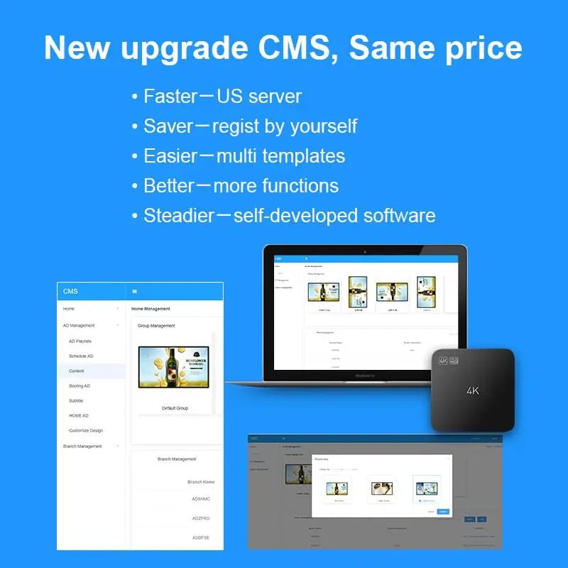 Digital Signage Player with Non - Subscription CMS Software 7x24 Lunzn Smart Stable Auto Play Make TV Set Become LCD Display Andriod 4K Advertising Media Player(YM05) - North State Signs & Printing