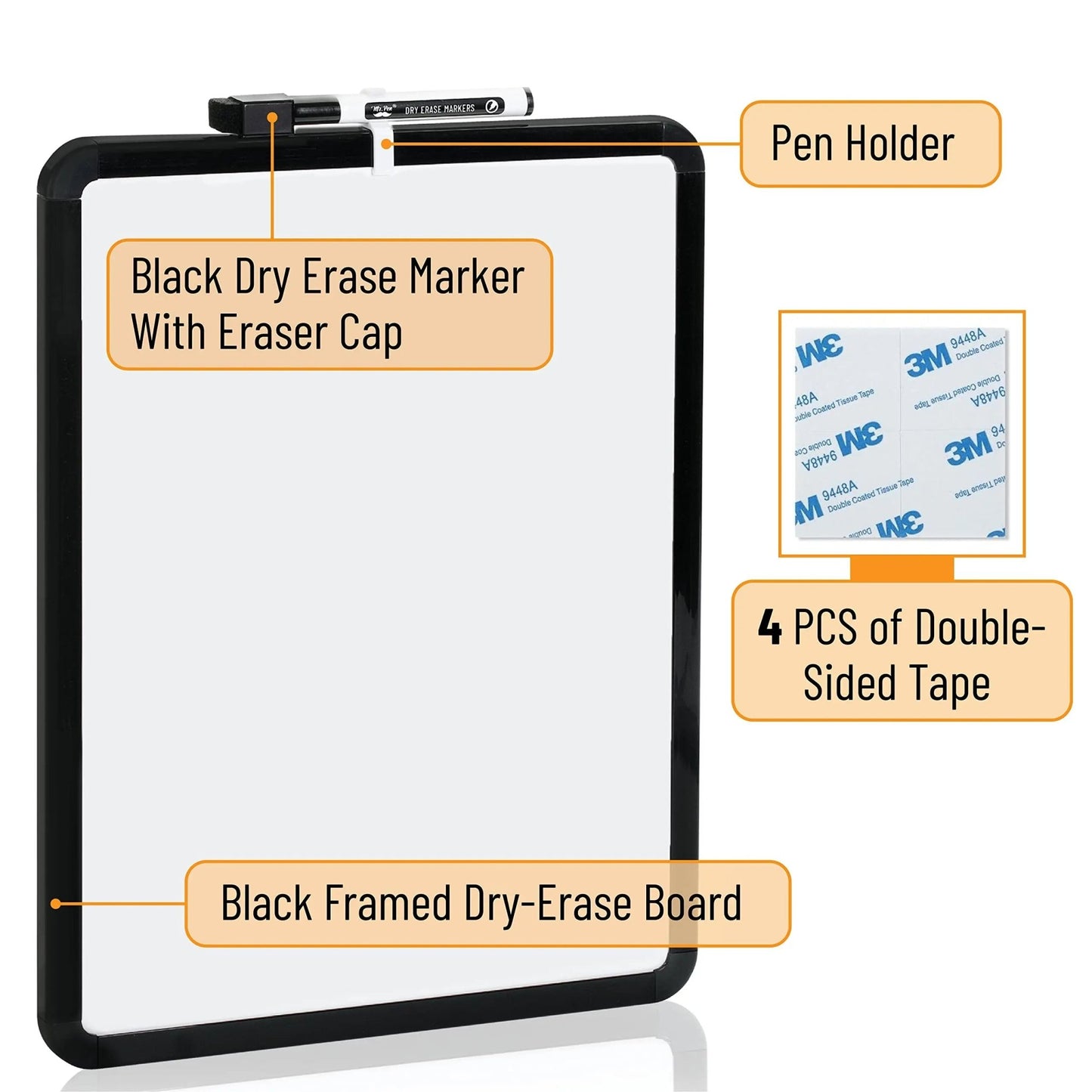 Dry Erase Board, 14” x 11” with a Black Dry Erase Marker, Small Mini White Board for Kids, Mr. Pen - Dry Students - North State Signs & Printing