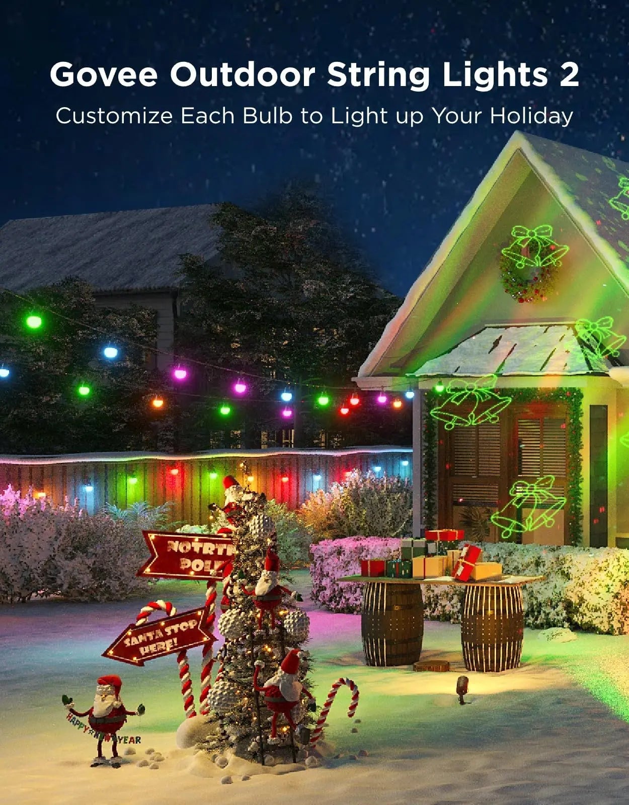 Govee Smart Outdoor String Lights 2, 144ft Outdoor Lights with Dimmable Warm White LED Bulbs, 47 Scene Modes for Patio, Backyard, Balcony, IP65 Waterproof, Works with Alexa, App Control - North State Signs & Printing