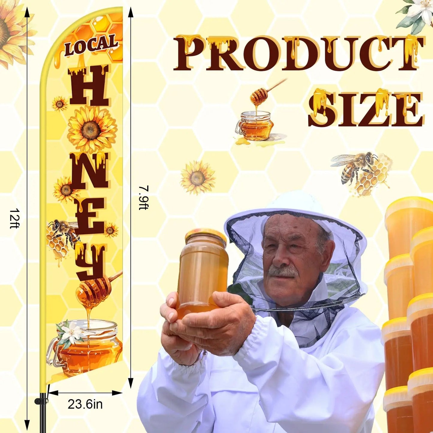 Local Honey Advertising Feather Banner with Flag Pole Kit 12 ft Remagr 2 Pcs Feather Banner Sign Windless Business Flags Honey for Sale Sign for Ice Cream Advertising Outside Business - North State Signs & Printing