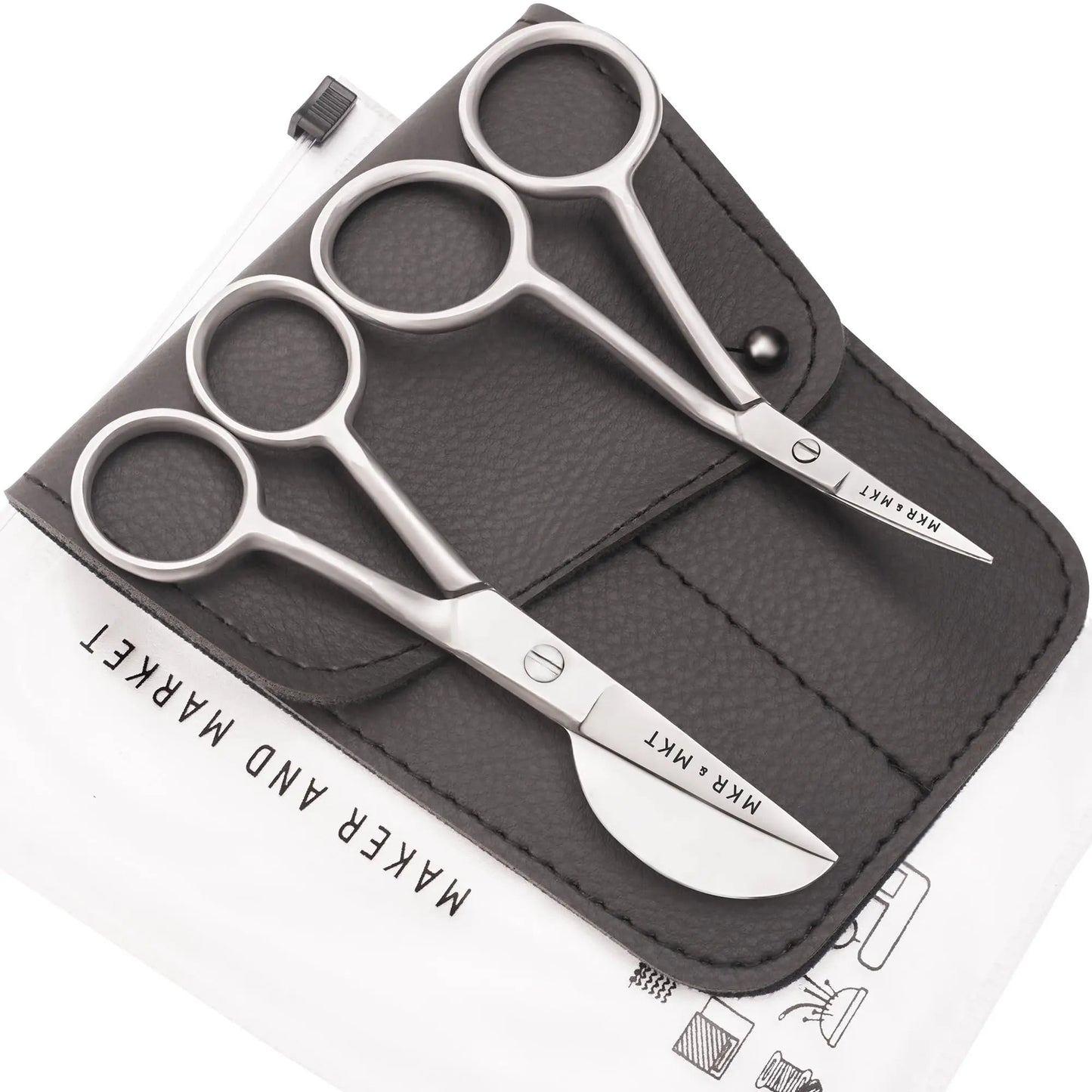MAKER AND MARKET Small Embroidery 4.5 Inch Scissors Set of 2 Kit - Mini Double Bend Offset Duckbill and Double Bend Long Applique Needlepoint Blade with Pouch Sleeve (Satin) - North State Signs & Printing
