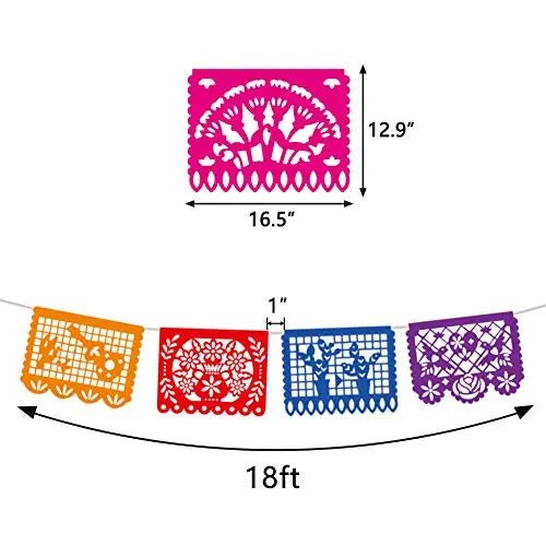 Mexican Party Banner DomeStar 18 Feet Plastic Fiesta Banner Cinco de Mayo Dia De Los Muertos Decor Day of The Dead Papel Picado Decorations Mexican Fiesta Garland for Mexican Party Supplies - North State Signs & Printing