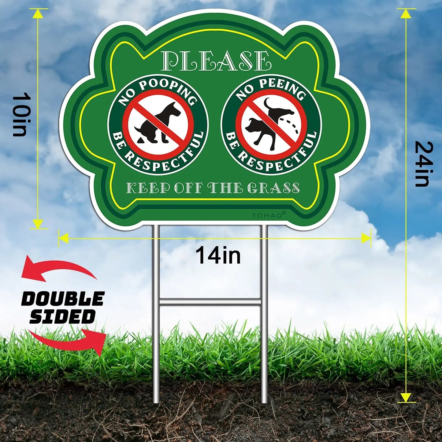 No Peeing and No Pooping Dog Sign 2 Pack, Double Sided Please Be Respectful Keep Off The Grass Yard Signs with Metal Wire H - Stakes, 14" x 10", UV Protected & Waterproof, Outdoor Use - North State Signs & Printing