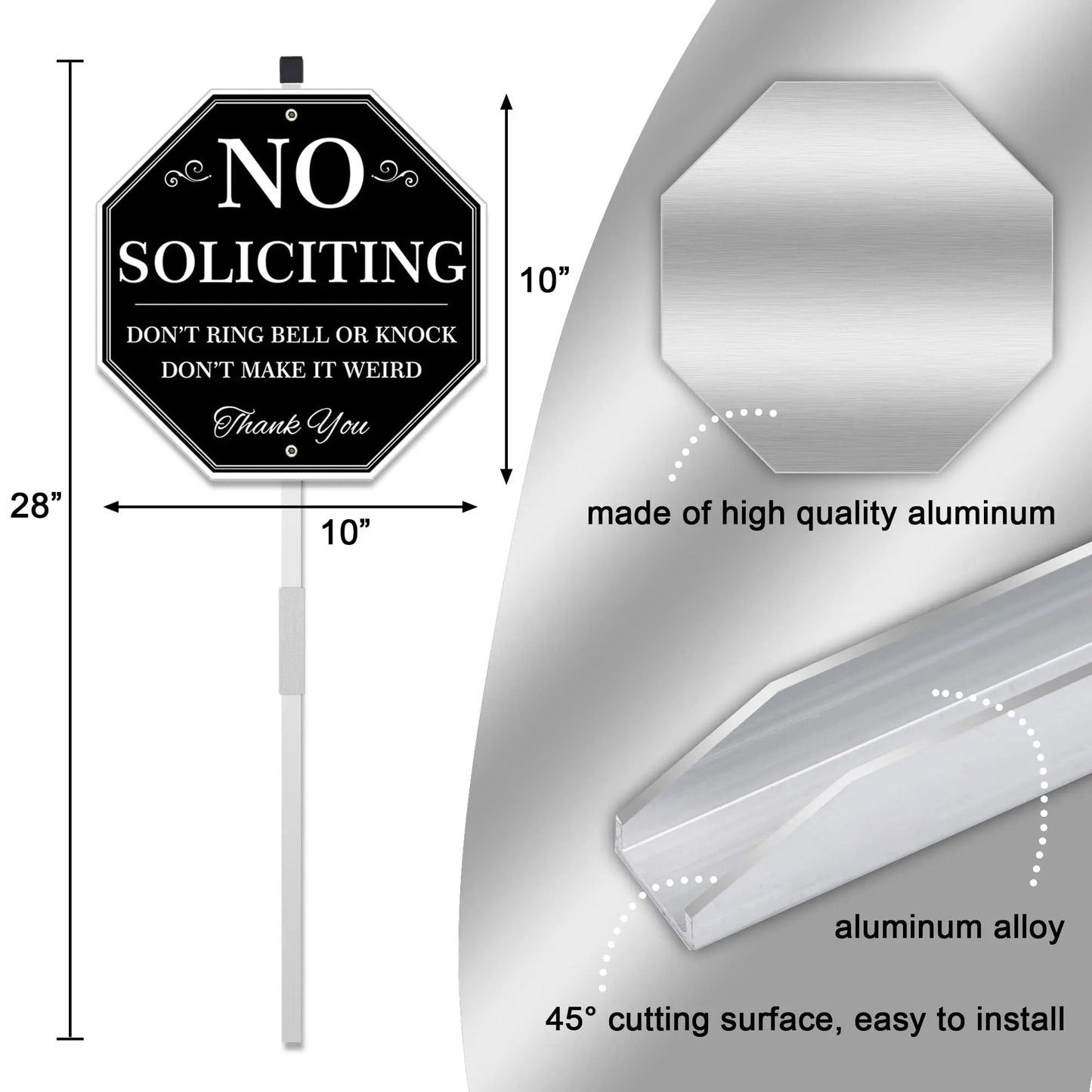 No Soliciting Yard Sign, No Soliciting Sign for House Yard with Stake, Uflashmi 10” x 28”, Metal black and white - North State Signs & Printing