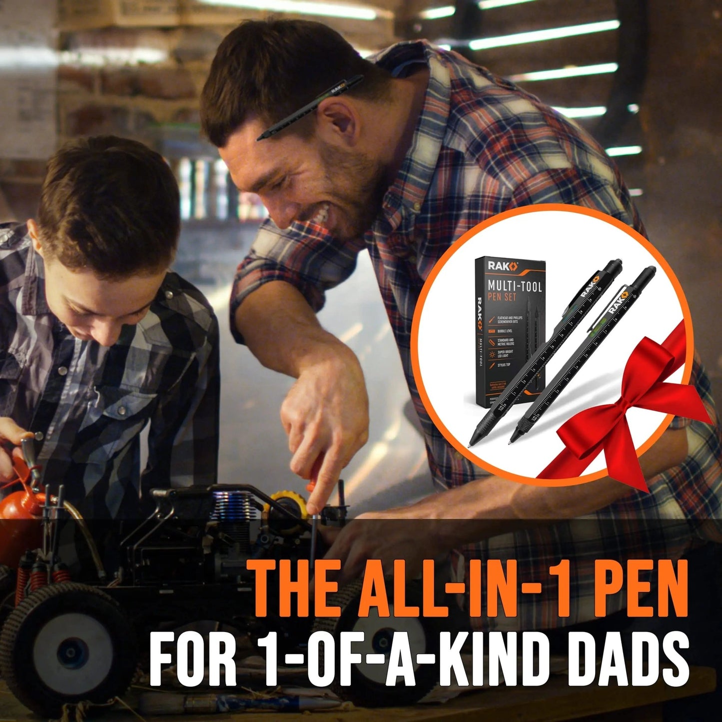RAK Multitool Pen 2 - Pack - Multi - Tool Pens with LED Light, Flathead & Phillips Screwdrivers, Level, Ruler, Bottle Opener, and Stylus. Gift - Ready Box with Ink Refills & Batteries. Great for EDC. - North State Signs & Printing