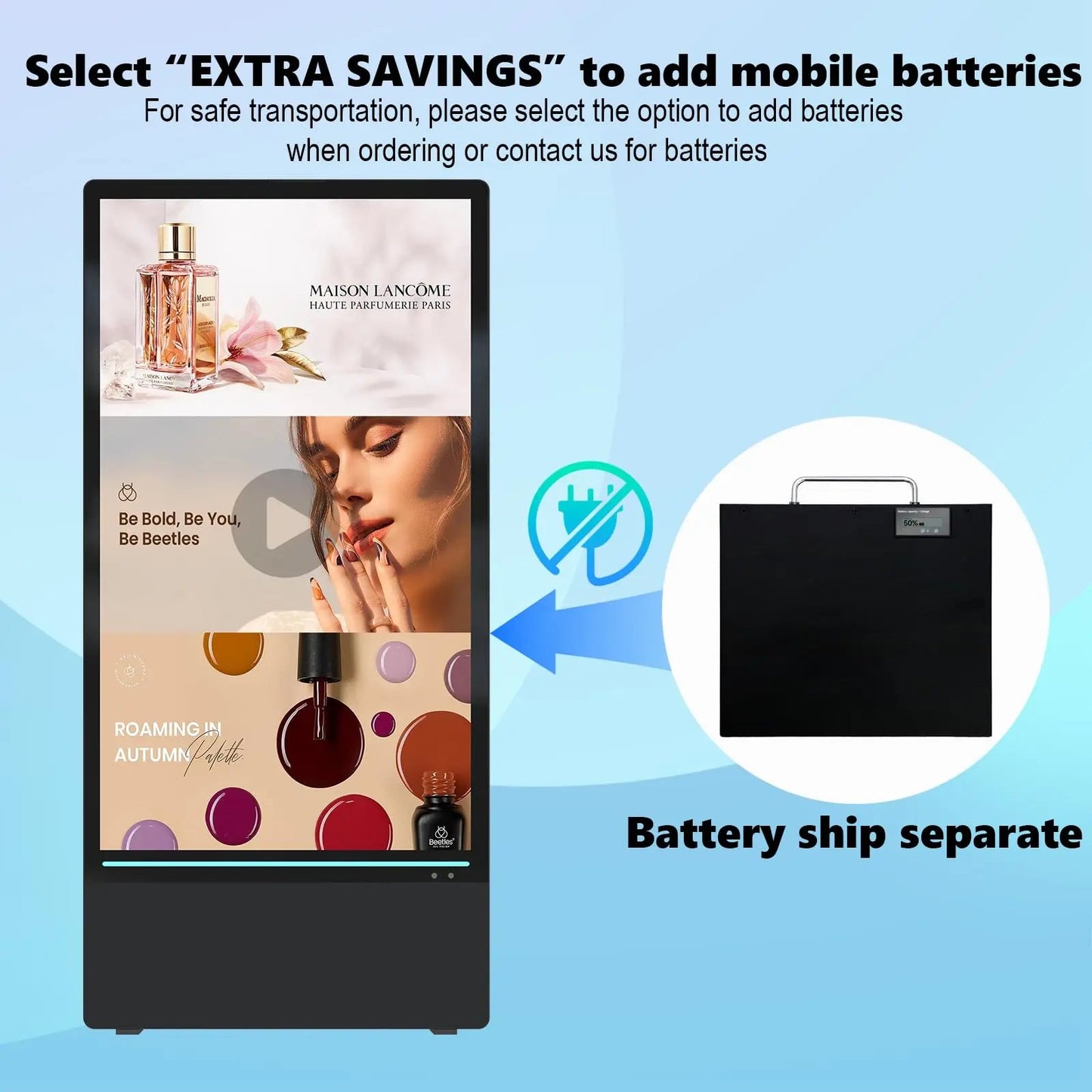 Rechargeable Portable Outdoor Digital Signage Displays, 4K UHD, IP55 Waterproof, SIOXCFZ 43 inch, Smart LCD Split Screen, Movable Kiosk, Brightness Auto - Adjustment, Android OS - North State Signs & Printing