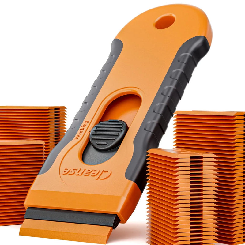 100Pcs Plastic Razor Blade Scraper with Retractable Blade: Without Damaging Surfaces Cleaning Tool for Adhesive Remover, Sticker Remover, Labels, Paint, Work on Cars, Windows, Trucks, Mailboxes - North State Signs & Printing