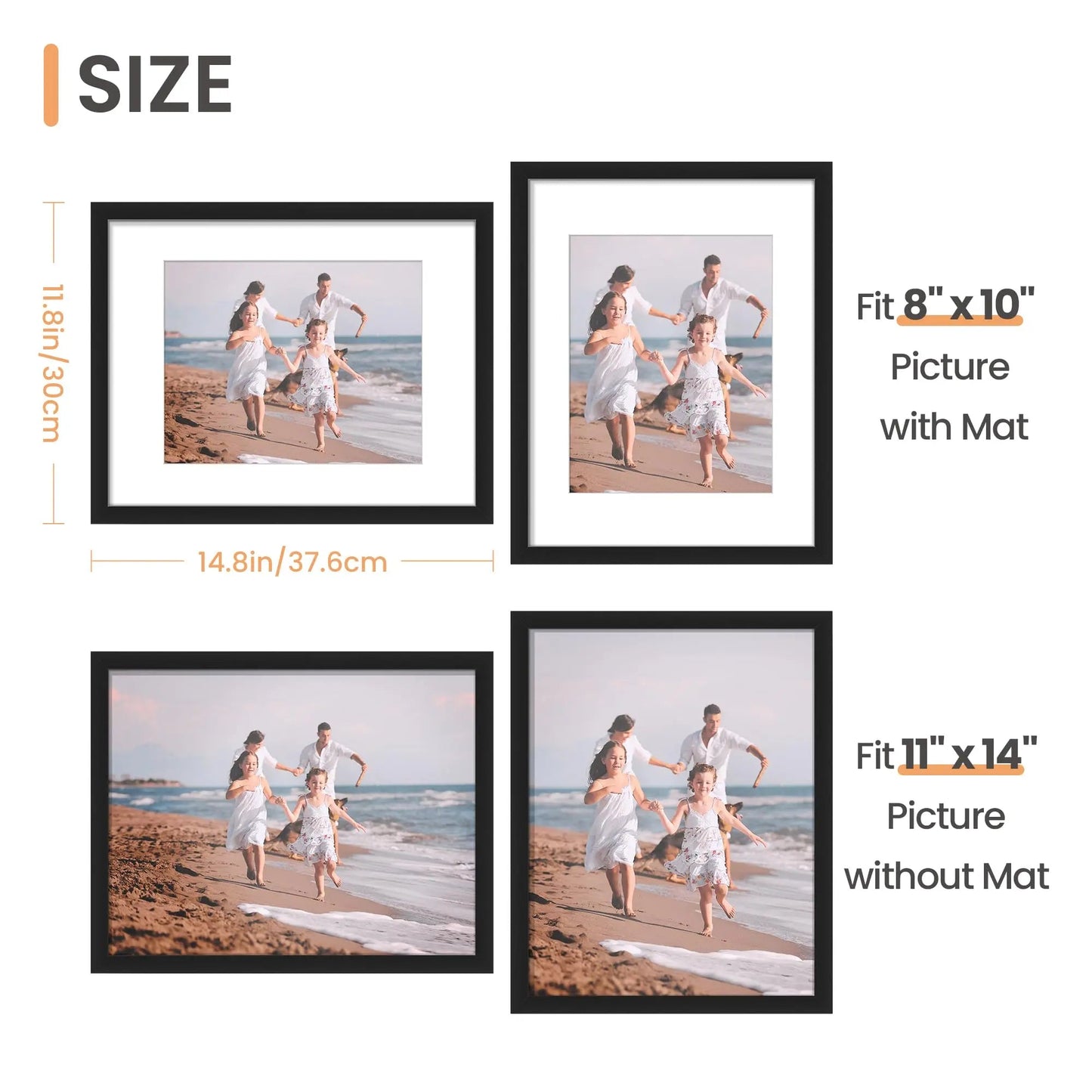 11x14 Picture Frame, Display Pictures upsimples 8x10 with Mat or 11x14 Without Mat, Wall Hanging Photo Frame, Black, 1 Pack - North State Signs & Printing