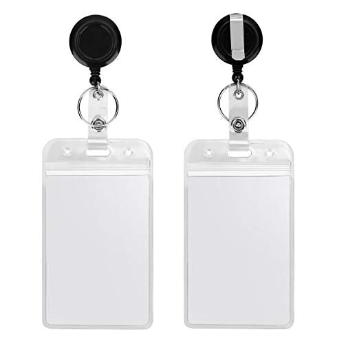 Lanyard Black Retractable Badge Reel with Badge Reel Clip for id Card Badges Holders Vertical Punched Zipper Waterproof 2 Pack YOUOWO