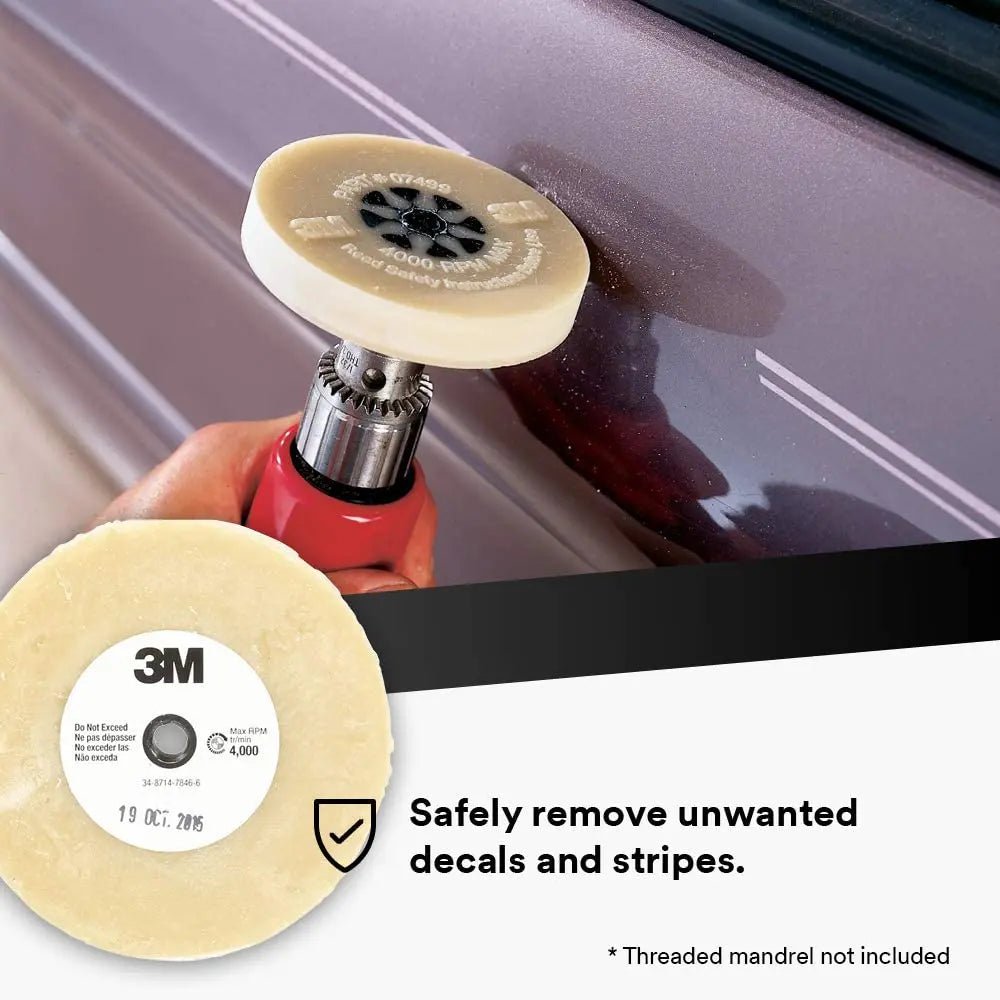 3M Stripe Off Wheel – Adhesive Remover – Eraser Wheel – Removes Decals, Stripes, Vinyl, Tapes and Graphics – 4” diameter x 5/8” thick – 07499 – Pack of 1 - North State Signs & Printing