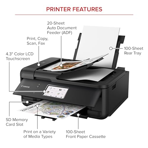 Canon PIXMA TR8620a - All-in-One Printer Home Office|Copier|Scanner|Fax|Auto Document Feeder | Photo, Document | Airprint (R), Android, Black, Works with Alexa