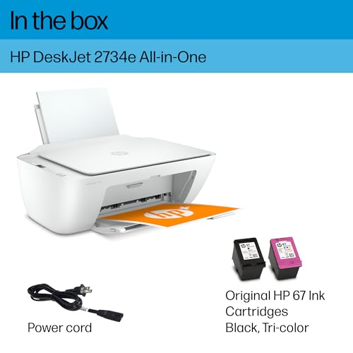 HP DeskJet 2734e Wireless Color All-in-One Printer with 3 Months Free Ink (26K72A), White