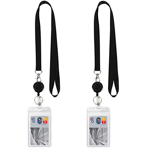 Lanyard Black Retractable Badge Reel with Badge Reel Clip for id Card Badges Holders Vertical Punched Zipper Waterproof 2 Pack YOUOWO