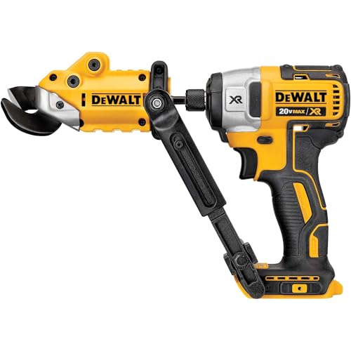 DEWALT Metal Shear/Cutter Drill Attachment, Impact Ready, 360 Degree Pivoting Head, Cuts 18GA Material (DWASHRIR)(Yellow, Black)