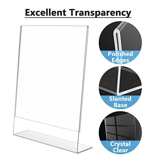 Acrylic Sign Holder 8.5 X 11 Inches, Clear Sign Holders Plastic Display Stand Slant Back Countertop Display Picture Frames For Menus Flyer Use In Office Store 20 Pack