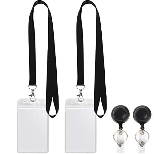 Lanyard Black Retractable Badge Reel with Badge Reel Clip for id Card Badges Holders Vertical Punched Zipper Waterproof 2 Pack YOUOWO