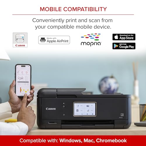 Canon PIXMA TR8620a - All-in-One Printer Home Office|Copier|Scanner|Fax|Auto Document Feeder | Photo, Document | Airprint (R), Android, Black, Works with Alexa