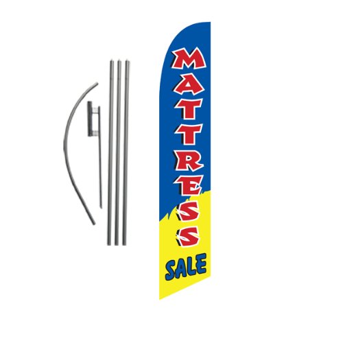 Mattress Sale (blue/yellow) 15ft Feather Banner Swooper Flag Kit - INCLUDES 15FT POLE KIT w/GROUND SPIKE