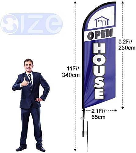 Open House Signs for Real Estate Agents, Open House Flag Pole Kit and Ground Stake, 11 FT Feather Flag Banner for Outside Business Advertising, Open House Flags for Real Estate (Blue)