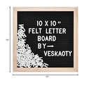 Felt Letter Board with 294 Letters, Numbers & Symbols - 10 x 10 inch Changeable Message Board with Wooden Frame Wall Mount Hook, Black & Wood