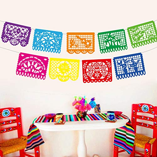 Mexican Party Banner DomeStar 18 Feet Plastic Fiesta Banner Cinco de Mayo Dia De Los Muertos Decor Day of The Dead Papel Picado Decorations Mexican Fiesta Garland for Mexican Party Supplies