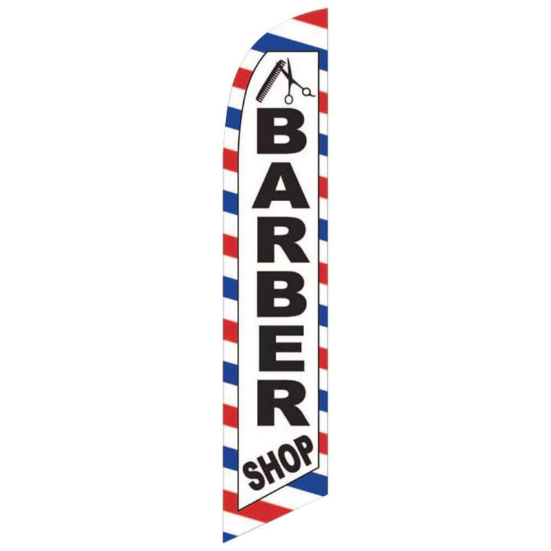 Barber Shop (White) Feather Flag Cobb Promo Eye Catching Feather Banner Sign for Business and Marketing Complete Set with 15 ft Pole Kit and Ground Spike