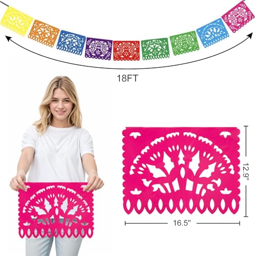 Mexican Party Banner DomeStar 18 Feet Plastic Fiesta Banner Cinco de Mayo Dia De Los Muertos Decor Day of The Dead Papel Picado Decorations Mexican Fiesta Garland for Mexican Party Supplies