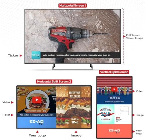 Digital Signage Player | Digital Signage 4k Player Kit, EZ-AD TV, Auto-Post Content, Cloud-Controlled | Independent Operation in Multiple TVs | Free Plan & Mobile App | Thousands of Templates