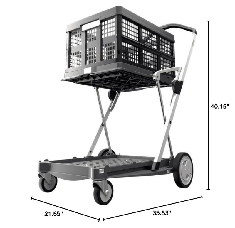 CLAX® The Original, Made in Germany, Multi use Functional Collapsible Carts, Mobile Folding Trolley, Shopping cart with Storage Crate, Platform Truck (Grey)