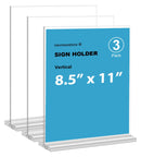 newnewshow 8.5x11 Acrylic Sign Holder 3 Pack Vertical Double-Sided Display (Optional 8.5x11 8.5x5.5 5x7 Horizontal and Vertical)