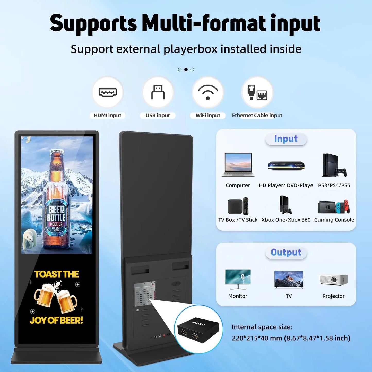 55 inch Indoor Digital Signage 4K UHD LCD Screen IPS Floor Standing Digital Kiosks Interactive Displays with WiFi HDMI/USB Input Auto AD Player, Android OS Black - North State Signs & Printing
