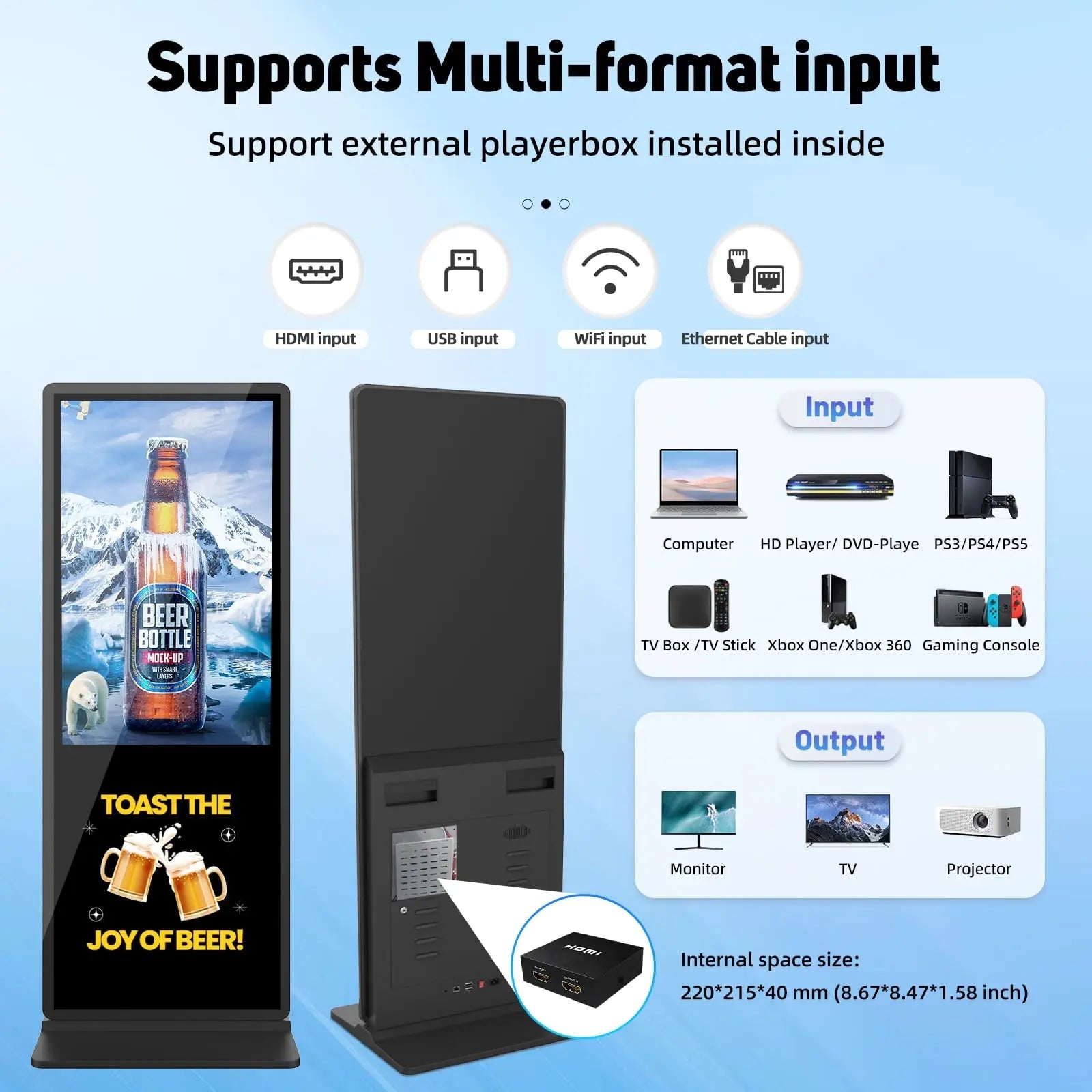 55 inch Indoor Digital Signage 4K UHD LCD Screen IPS Floor Standing Digital Kiosks Interactive Displays with WiFi HDMI/USB Input Auto AD Player, Android OS Black - North State Signs & Printing