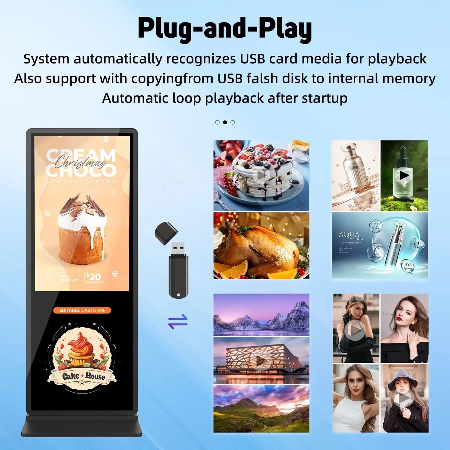 55 inch Indoor Digital Signage 4K UHD LCD Screen IPS Floor Standing Digital Kiosks Interactive Displays with WiFi HDMI/USB Input Auto AD Player, Android OS Black - North State Signs & Printing