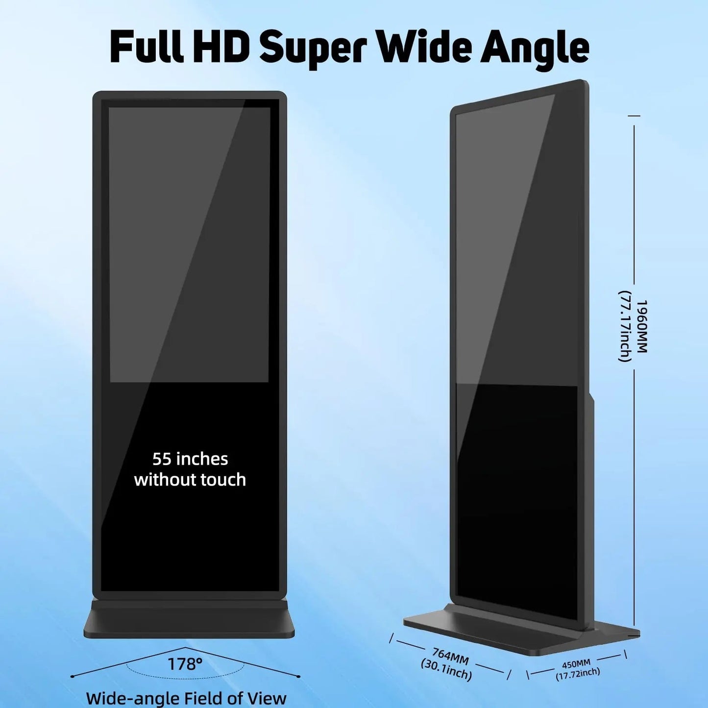 55 inch Indoor Digital Signage 4K UHD LCD Screen IPS Floor Standing Digital Kiosks Interactive Displays with WiFi HDMI/USB Input Auto AD Player, Android OS Black - North State Signs & Printing