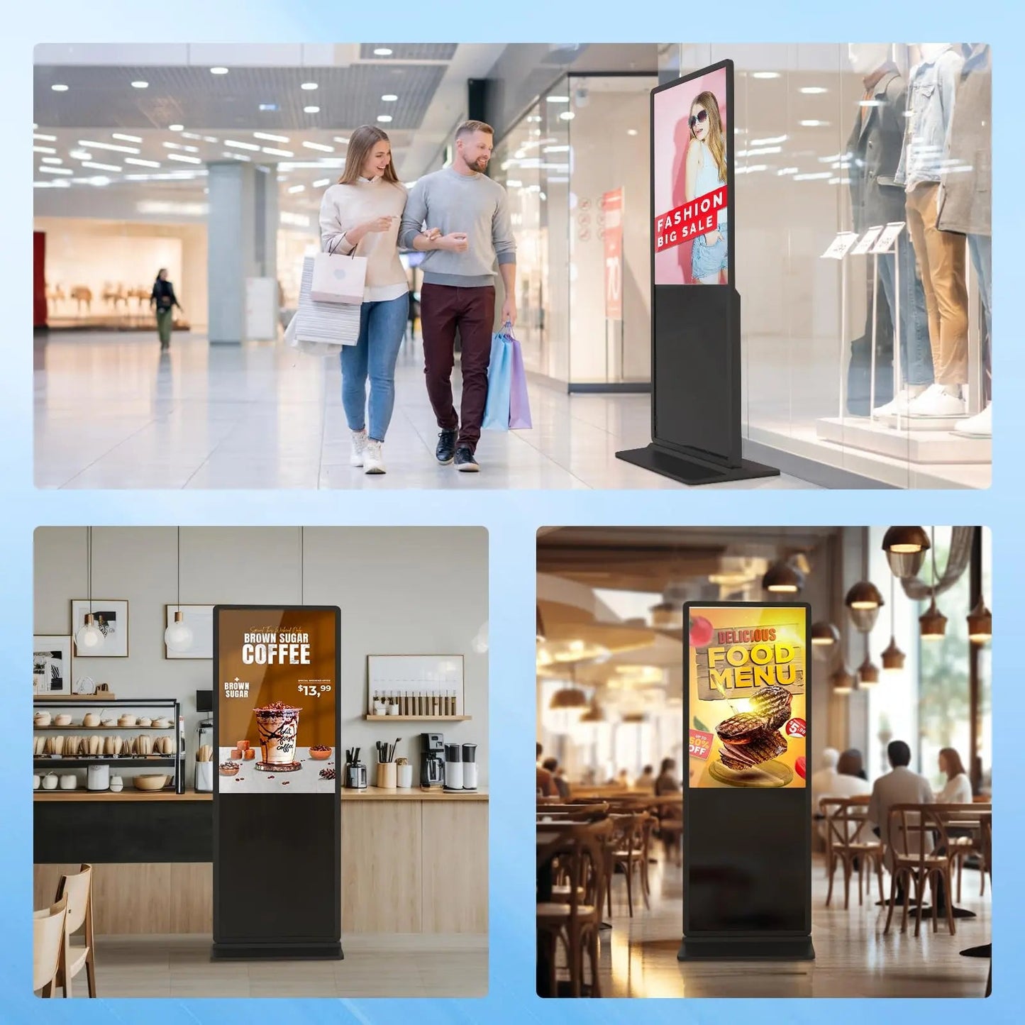 55 inch Indoor Digital Signage 4K UHD LCD Screen IPS Floor Standing Digital Kiosks Interactive Displays with WiFi HDMI/USB Input Auto AD Player, Android OS Black - North State Signs & Printing