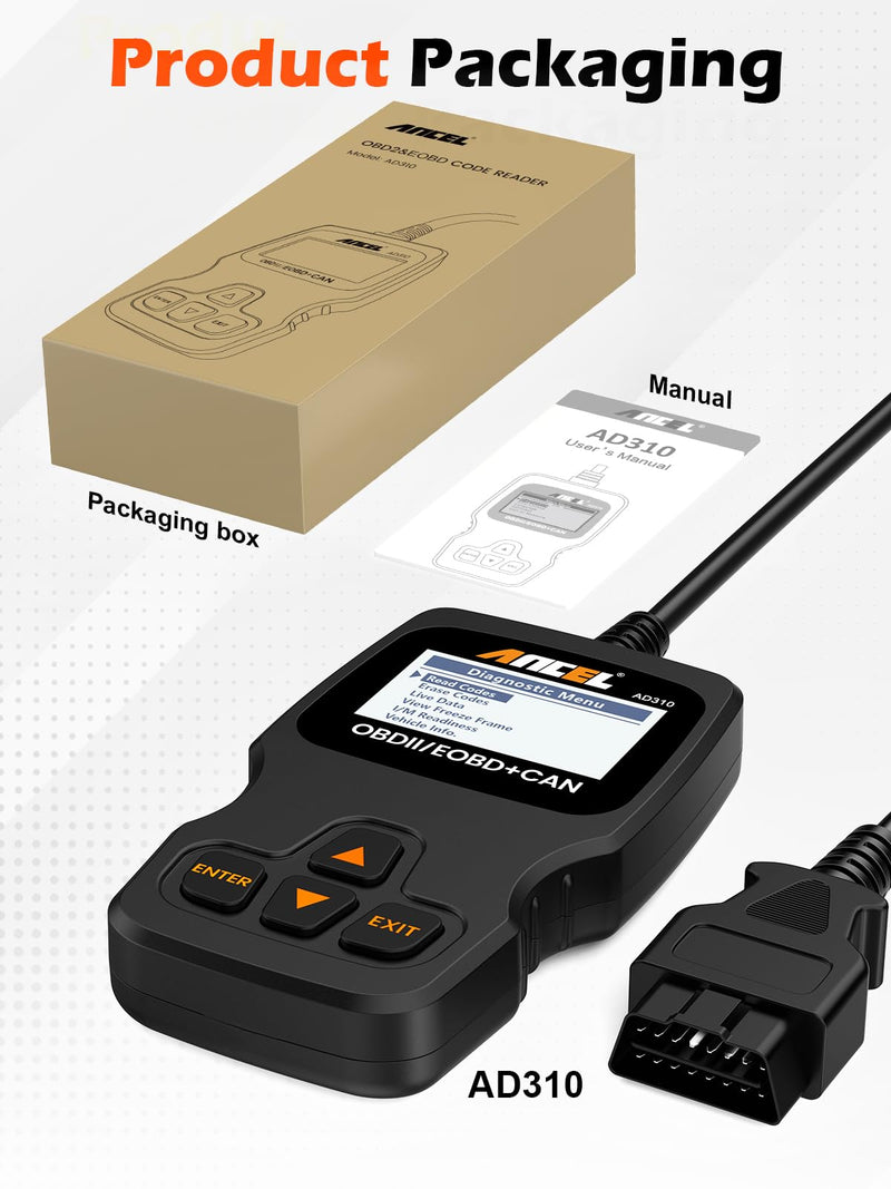 Diagnostic Scan Tool, Engine Code Reader, Ancel AD310 Classic Enhanced Universal OBD II Scanner Car Engine Fault Code Reader CAN Diagnostic Scan Tool, Read and Clear Error Codes for 1996 or Newer OBD2 Protocol Vehicle (Black)