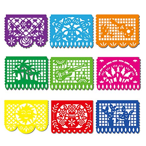 Mexican Party Banner DomeStar 18 Feet Plastic Fiesta Banner Cinco de Mayo Dia De Los Muertos Decor Day of The Dead Papel Picado Decorations Mexican Fiesta Garland for Mexican Party Supplies