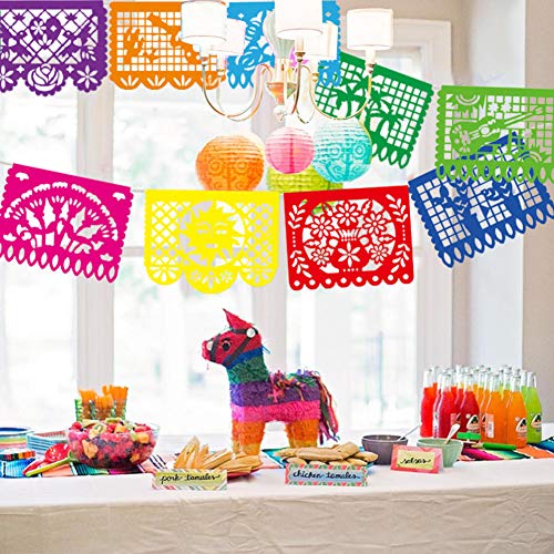 Mexican Party Banner DomeStar 18 Feet Plastic Fiesta Banner Cinco de Mayo Dia De Los Muertos Decor Day of The Dead Papel Picado Decorations Mexican Fiesta Garland for Mexican Party Supplies