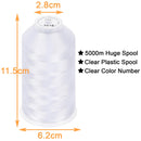 Embroidery Machine Thread 40WT for Commercial and Domestic Machines - Snow White New brothread - Single Huge Spool 5000M Each Polyester